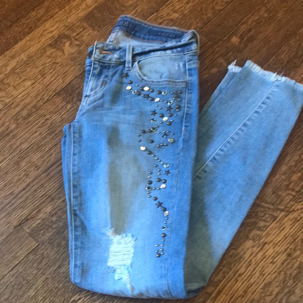NWOT Vintage Y2K Low Rise Unique Kate Skinny Guess Jewelled Jeans - Picture 2 of 7
